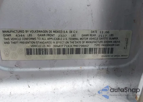 2007 Volkswagen Jetta Wolfsburg Edition from USA, damaged, VIN 3VWEF71KX7M079842